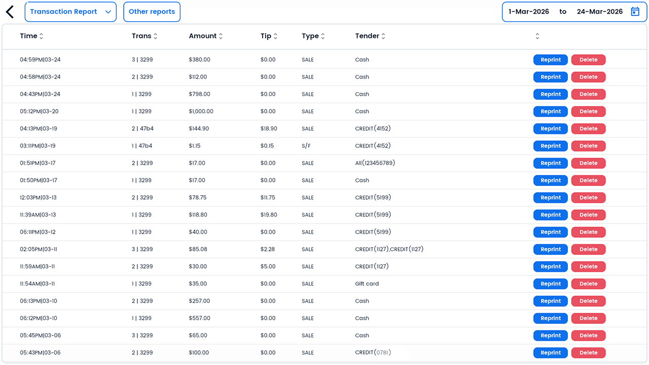 POS Transaction Report